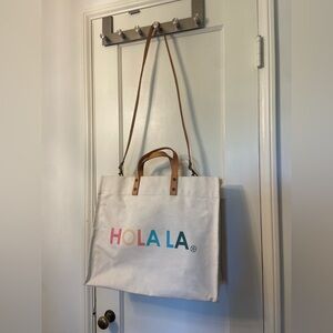 Hola La Canvas Tote with Tan Leather Straps
